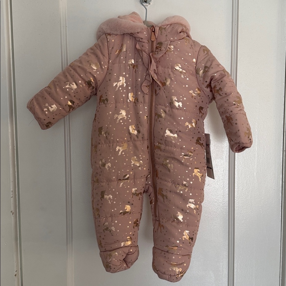 Kensie Girl Pink Snowsuit with Gold Unicorns